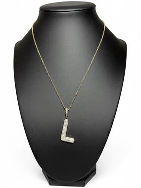 Mia Sarine Gold Tone Fine Silver Plated CZ‎ Initial L Pendant Necklace Boxed